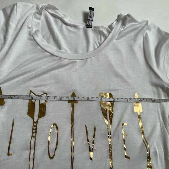 Women LOVE Golden Arrow Letter Printing White Soft Lightweight T-Shirt S NWOT - Picture 7 of 9
